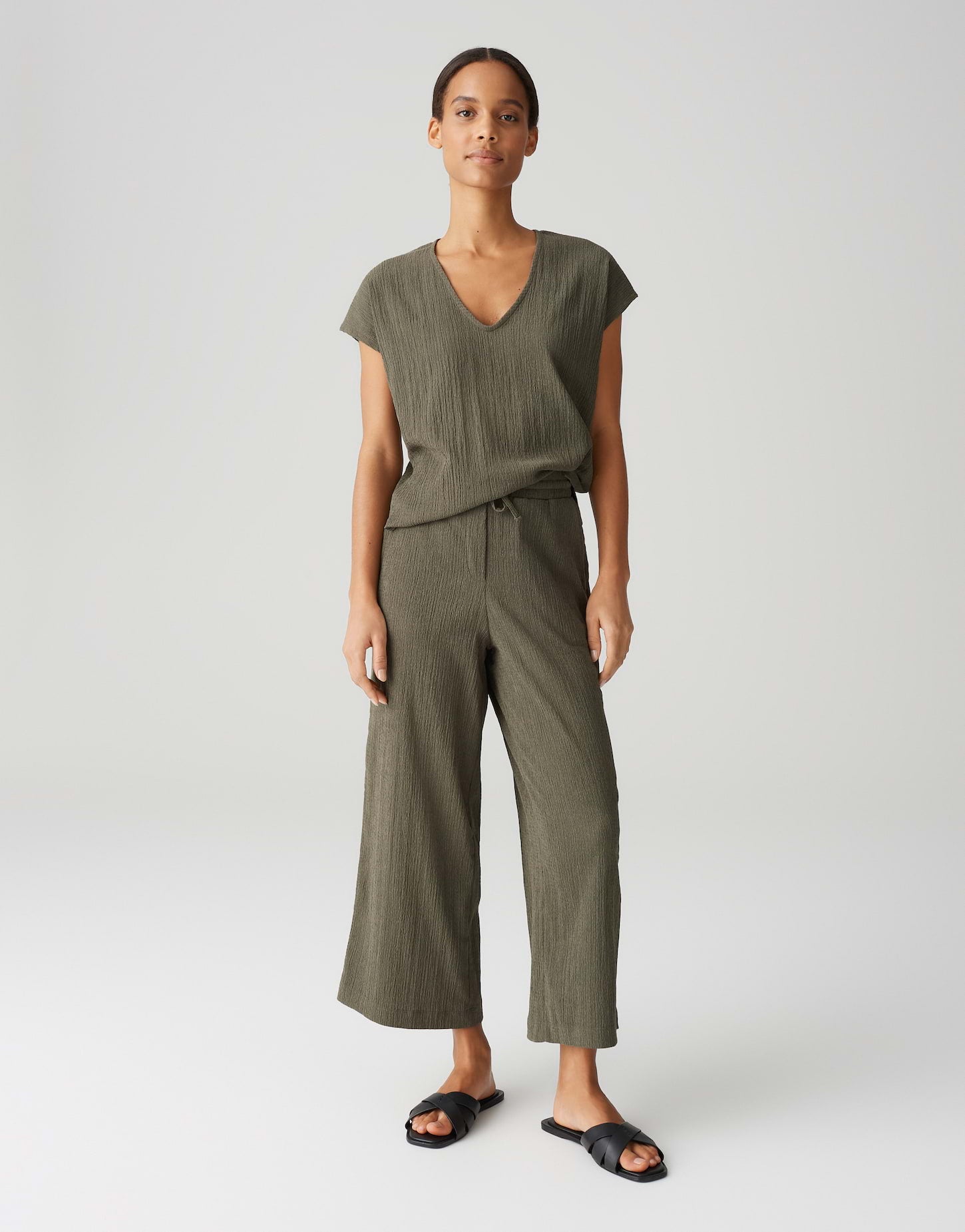 OPUS 1042415798100 Mileni crinkle wijde culotte-olive leaf
