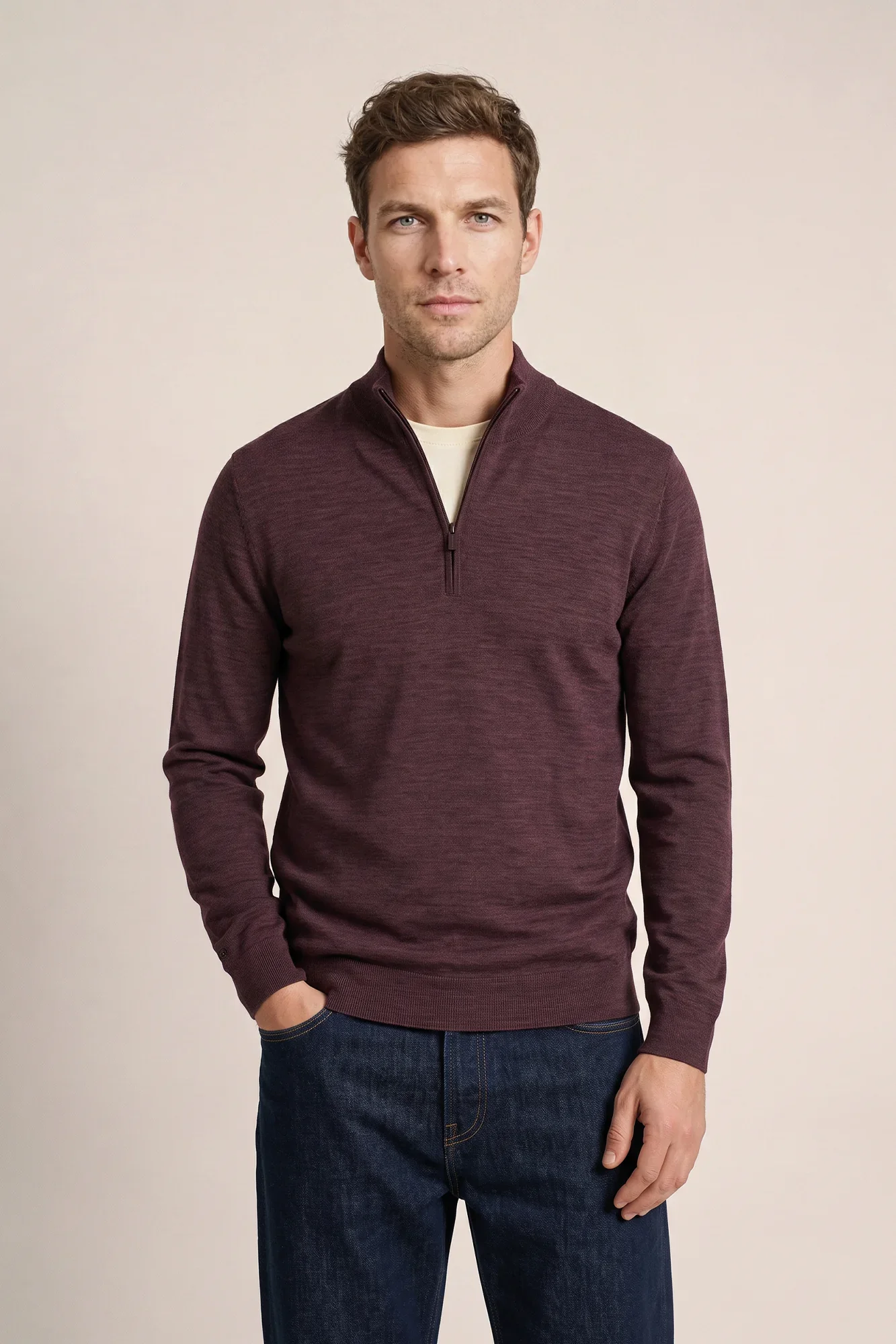 THOMAS MAINE 6284TM100 1/2 Zip up bordeaux