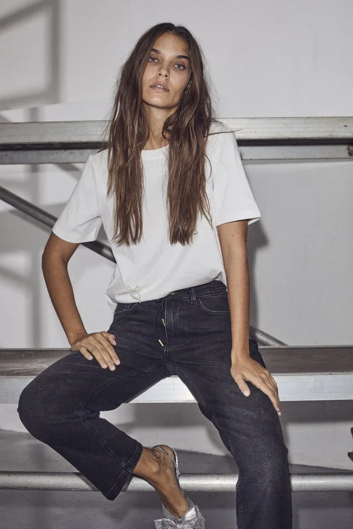 HAUTE L'AMITIE HL10027 Pearl Bow Tee-offwhite