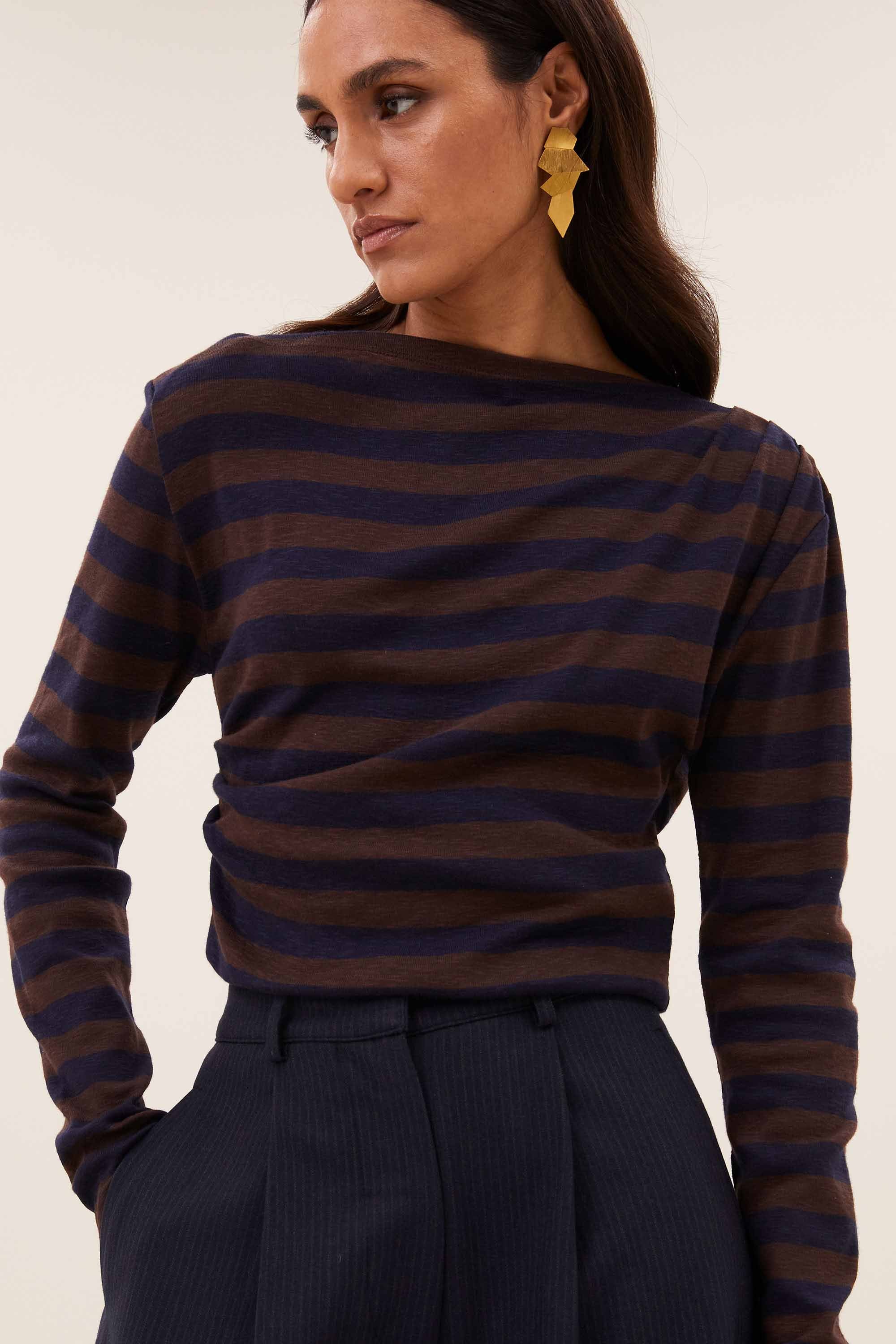 BY-BAR 26411118 leya big stripe top-coffee bean