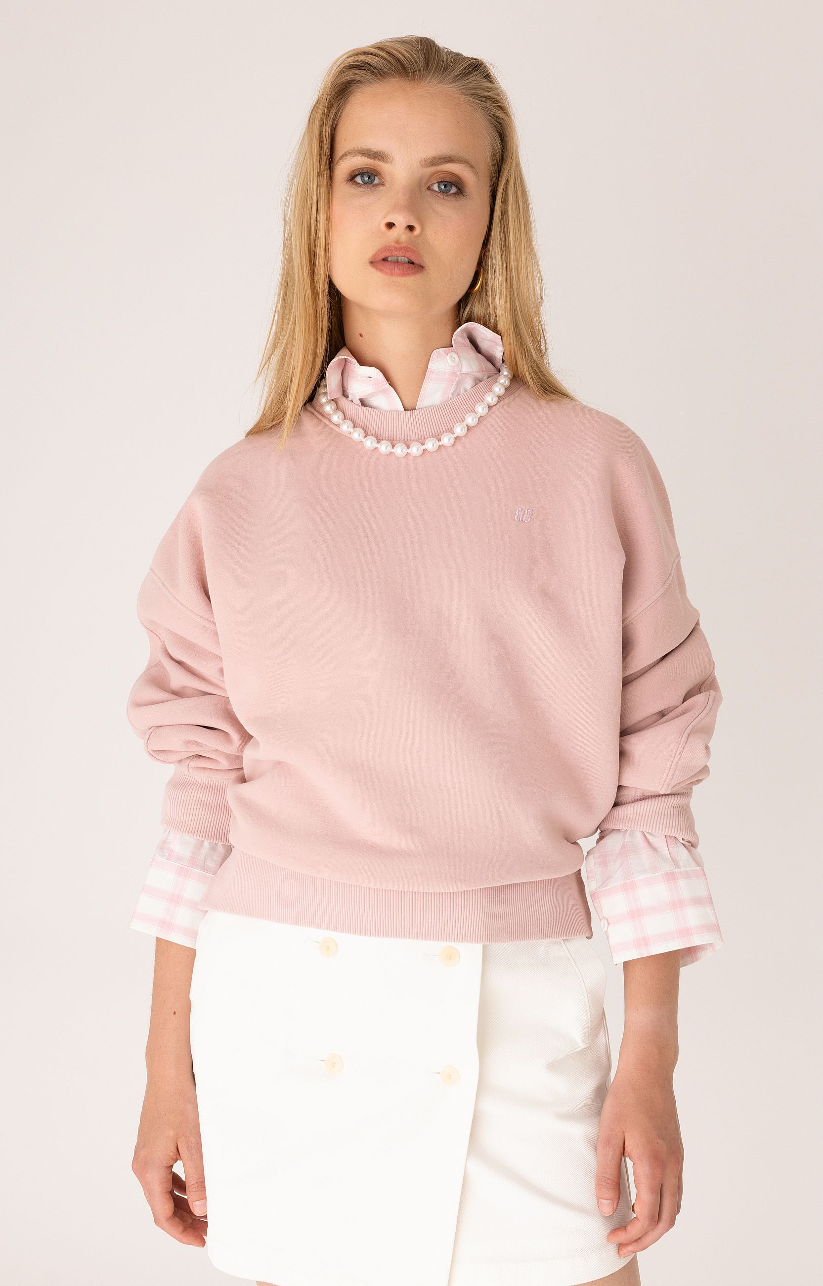 ANNA BLUE B59-04-CrewBigLogo-1 Sweater-BabyPink