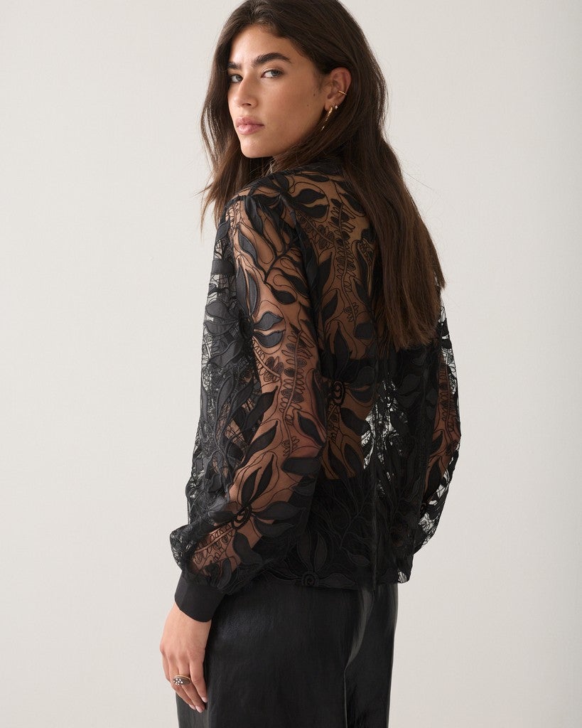 SUMMUM Geborduurde meshtop 3s5396-30796 - zwart