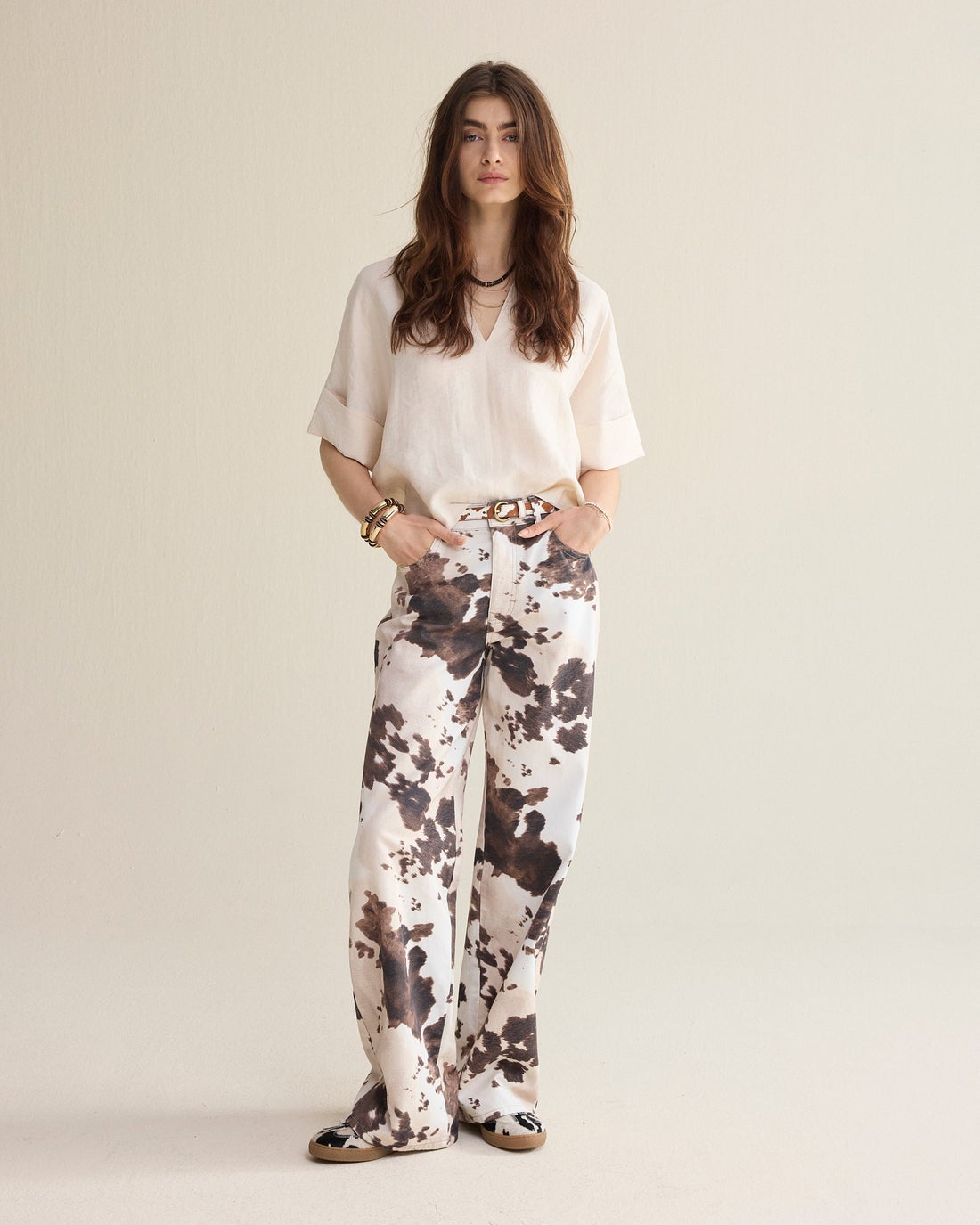 SUMMUM 4s2956-12435 Baggy rechte broek cowprint