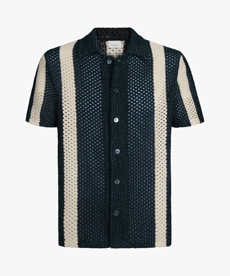 PROFUOMO PPXD10022A Crochet Button Through Polo SS