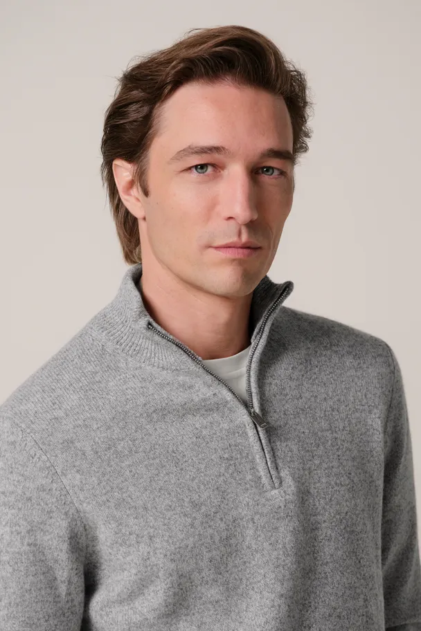 PROFUOMO PPXJ30047C Grijze two-tone pullover half zip