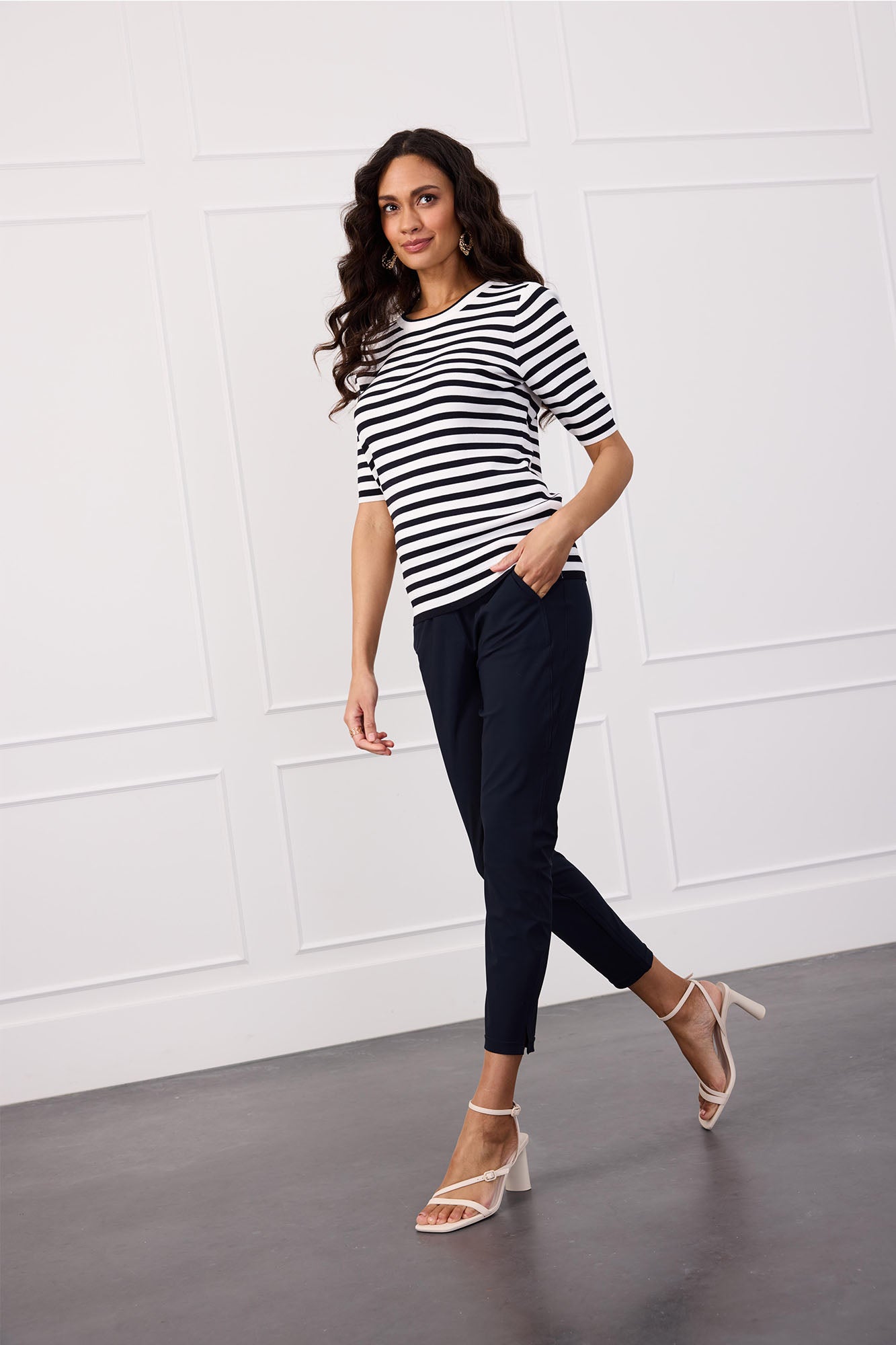 Studio Anneloes 91510 Luna stripe short slv pullover - offwhite/dark blue