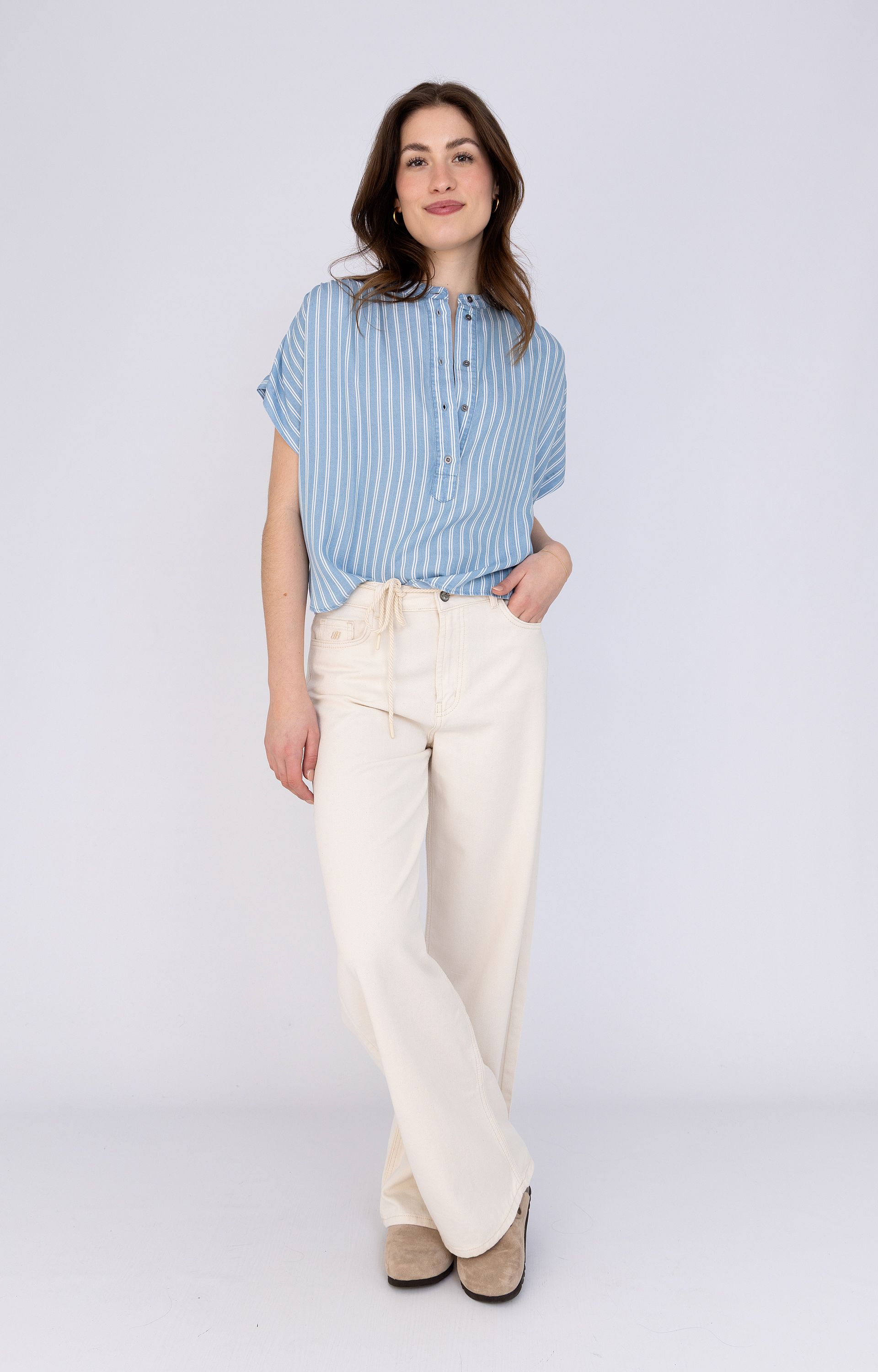 ANNA BLUE B46-05-Gina Blouse SS Stripe