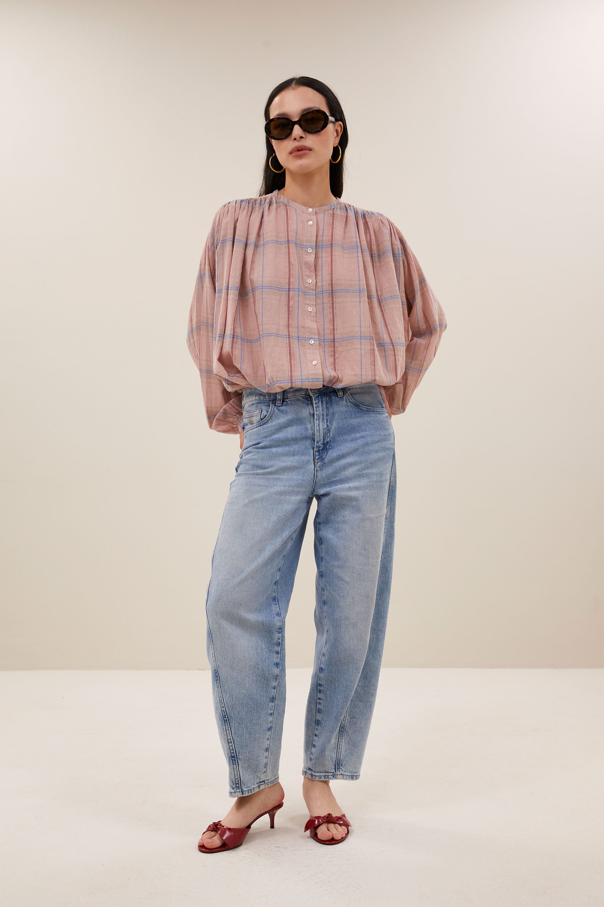 BY-BAR 26112032 Nyka Pink Check Blouse