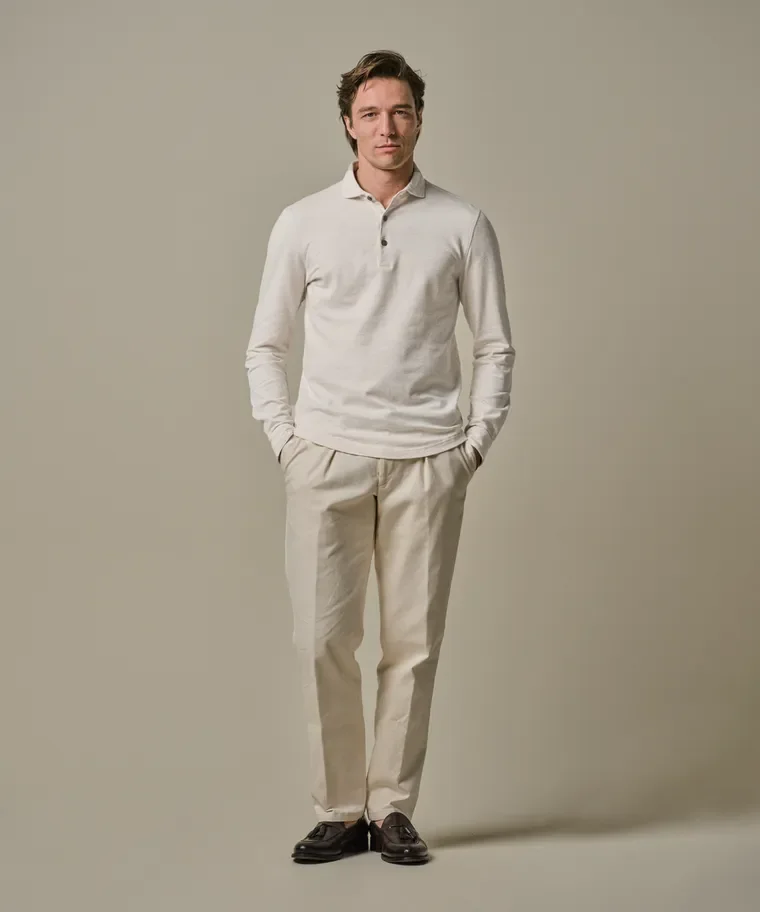 PROFUOMO PP2J00001C Single Jersey POLO LONGSLEEVE-Beige Melange