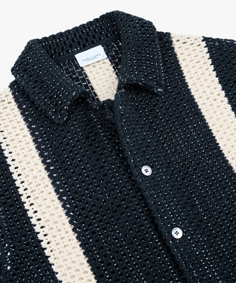 PROFUOMO PPXD10022A Crochet Button Through Polo SS