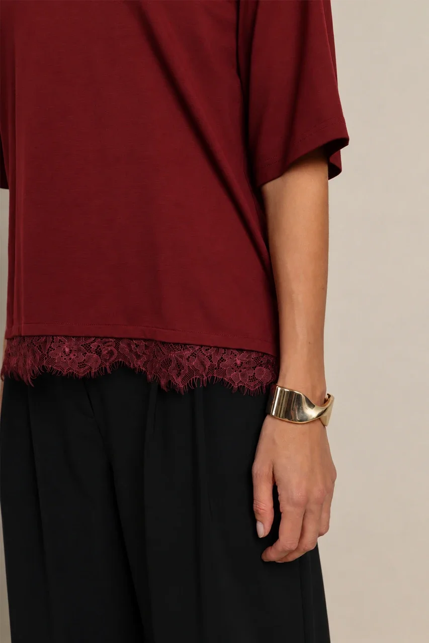 STUDIO ANNELOES 14366 Fiore lace tee-red wine