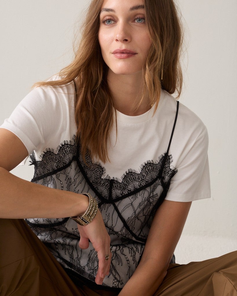 SUMMUM Boxy T-shirt met kant 3s5378-30823