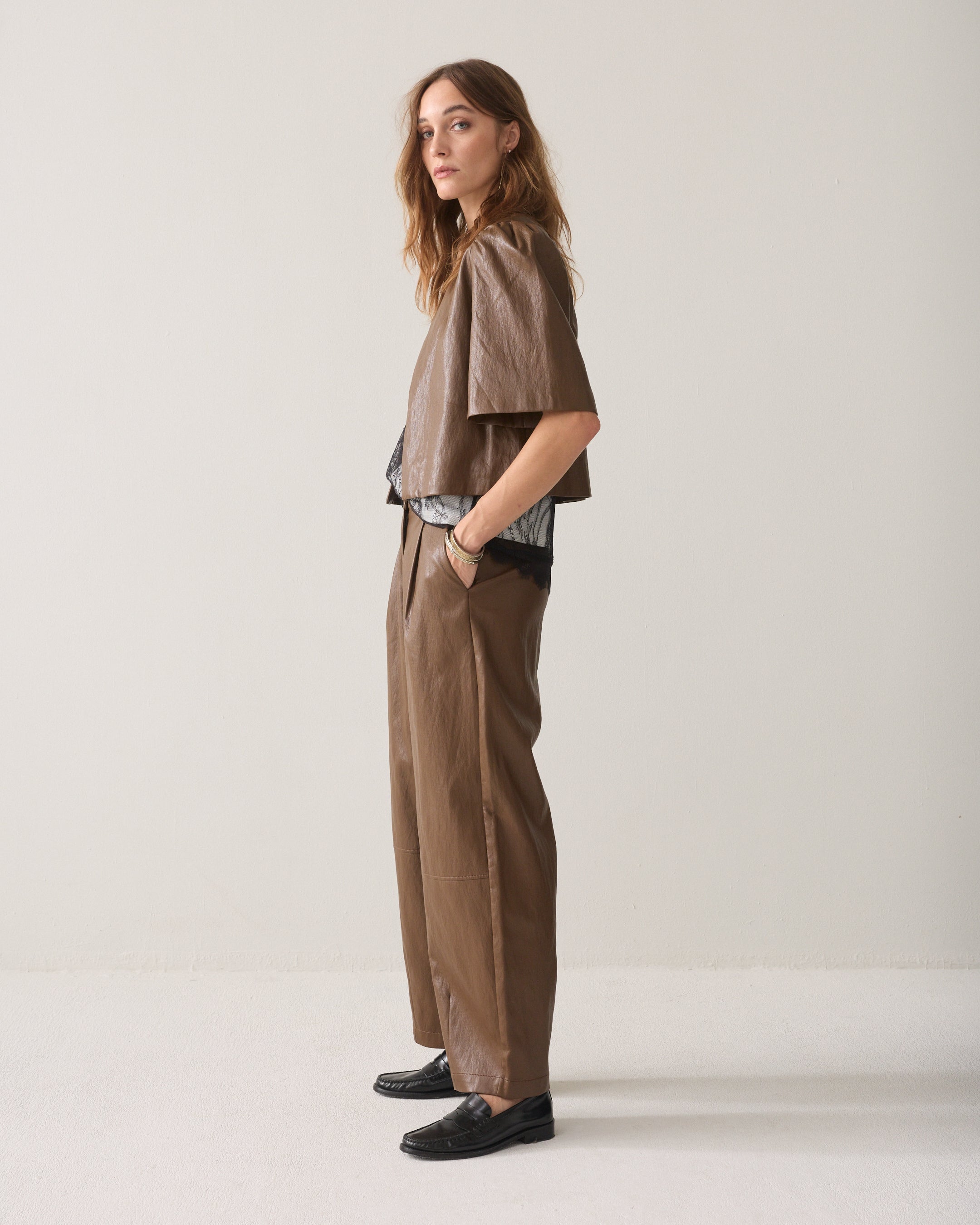 SUMMUM Wijde broek faux leather 4s3043-12526