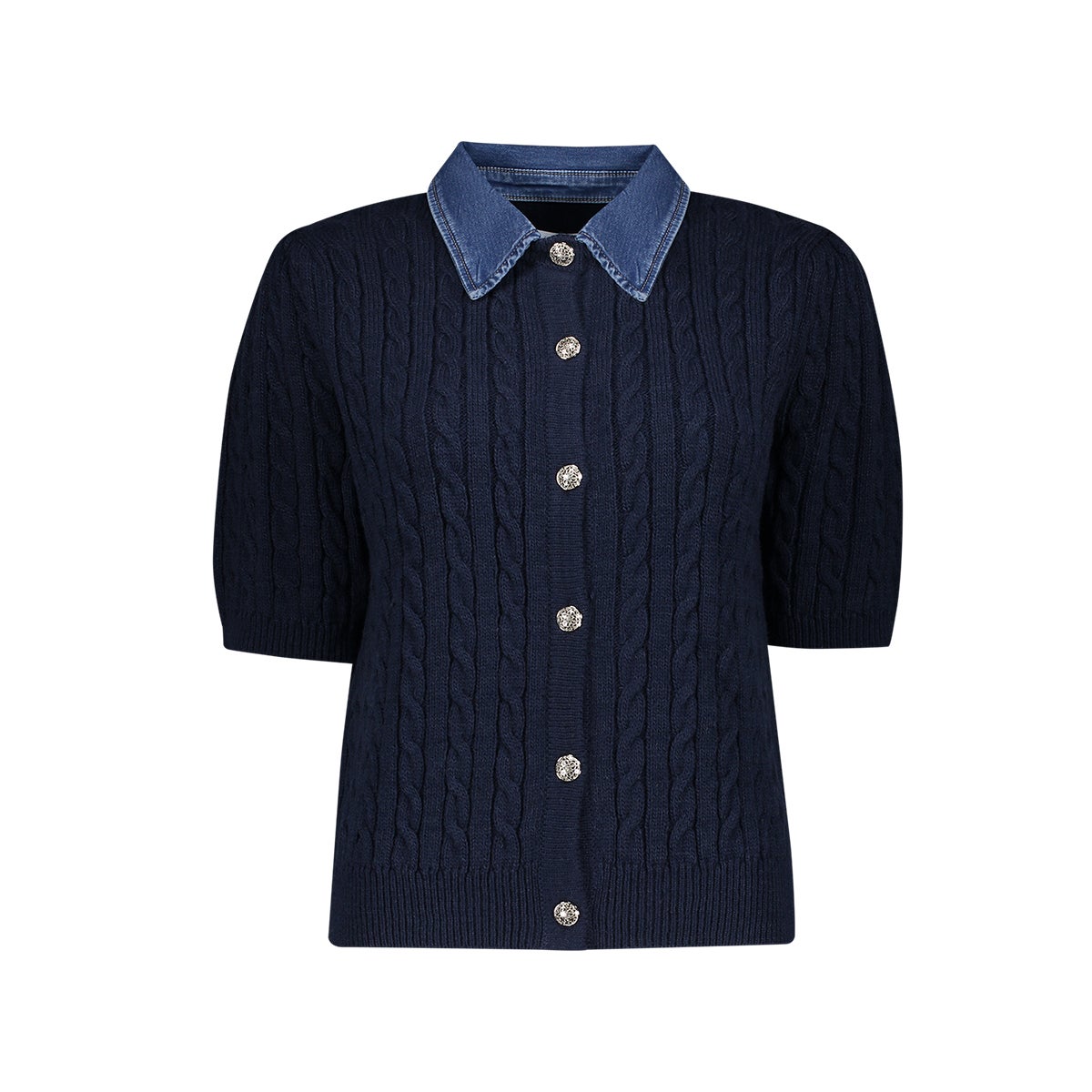GEISHA 64507-10 CARDIGAN MET DENIM KRAAG-navy/denim