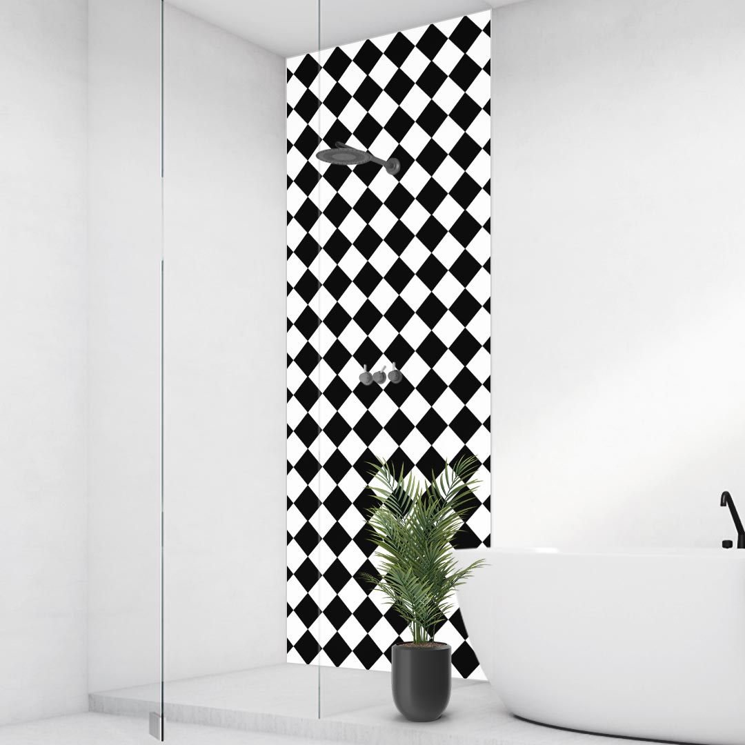 Checkered Diagonal, fugenlose Wandpaneele aus Alu-Verbund 3mm, Duschrückwand Checkered Diagonal, fugenlose Wandpaneele aus Alu-Verbund 3mm, Duschrückwand