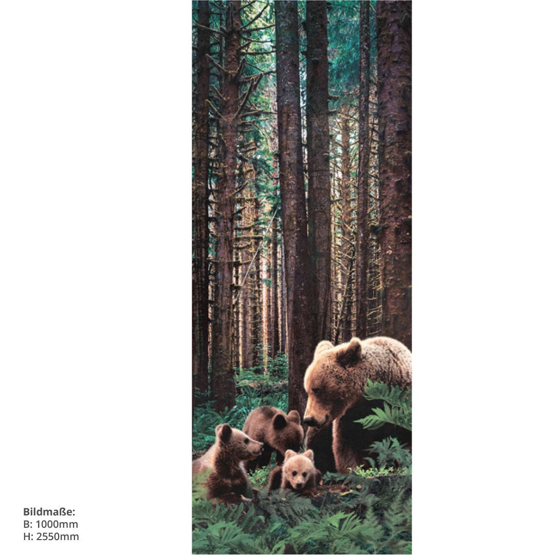 Bären im Wald, fugenlose Wandpaneele aus Alu-Verbund 3mm, Duschrückwand 