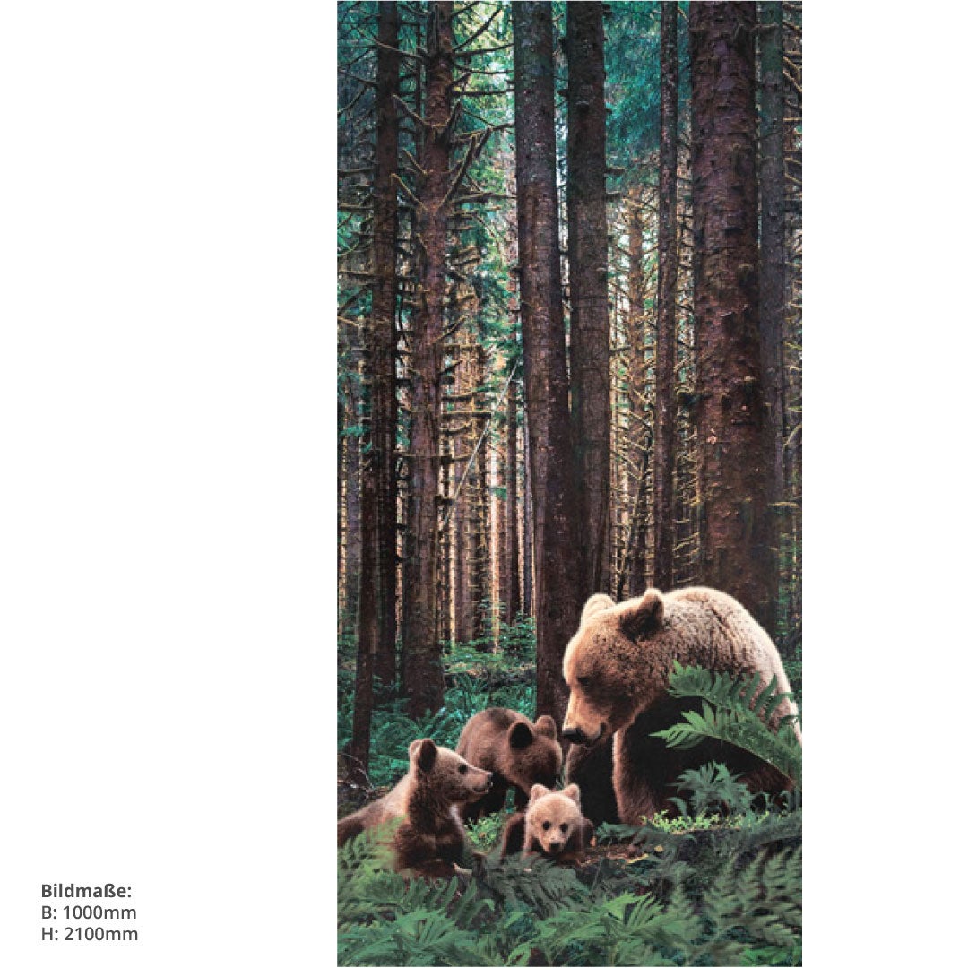 Bären im Wald, fugenlose Wandpaneele aus Alu-Verbund 3mm, Duschrückwand 