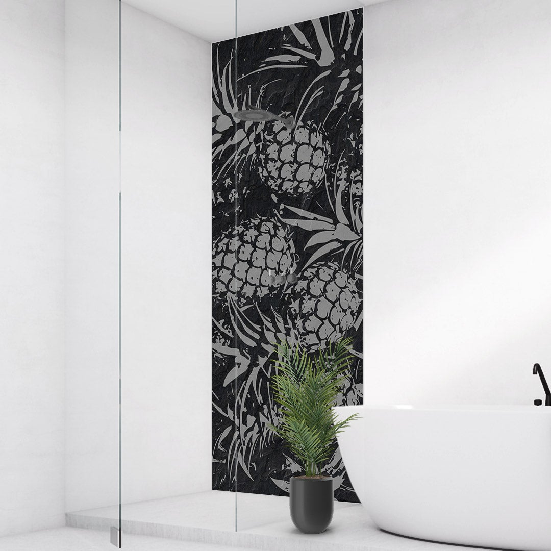 Ananas auf Schiefer Steinplatte, fugenlose Wandpaneele aus Alu-Verbund 3mm, Duschrückwand Ananas auf Schiefer Steinplatte, fugenlose Wandpaneele aus Alu-Verbund 3mm, Duschrückwand