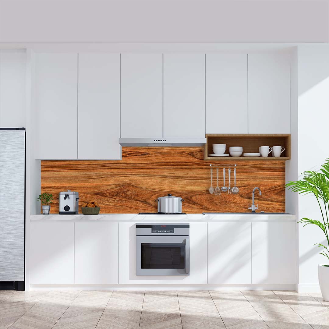 Teakholz, fugenlose Wandpaneele aus Alu-Verbund 3mm, Küchenrückwand Teakholz, fugenlose Wandpaneele aus Alu-Verbund 3mm, Küchenrückwand