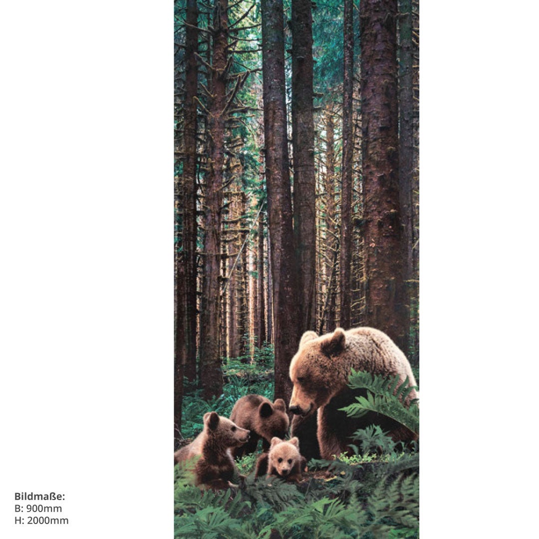 Bären im Wald, fugenlose Wandpaneele aus Alu-Verbund 3mm, Duschrückwand 