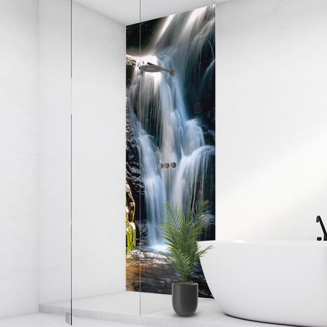 Wasserfall Berge, fugenlose Wandpaneele aus Alu-Verbund 3mm, Duschrückwand Wasserfall Berge, fugenlose Wandpaneele aus Alu-Verbund 3mm, Duschrückwand