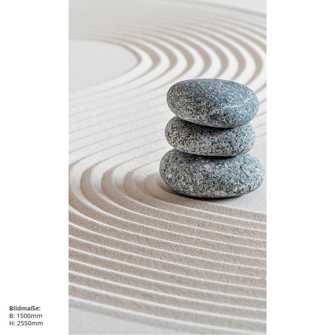 Zensteine im Sand, fugenlose Wandpaneele aus Alu-Verbund 3mm, Duschrückwand 