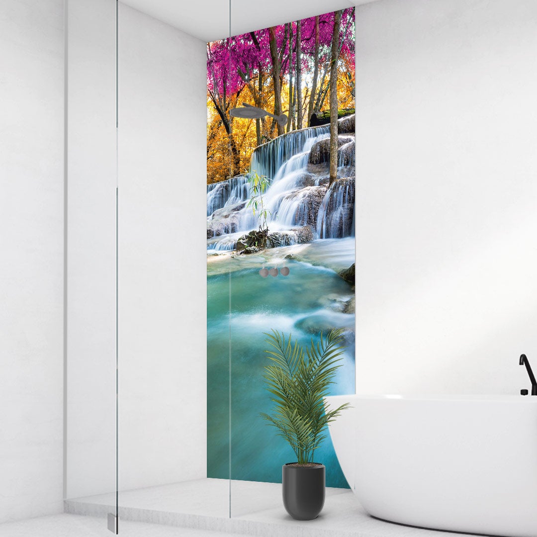 Wasserfall Wald, fugenlose Wandpaneele aus Alu-Verbund 3mm, Duschrückwand Wasserfall Wald, fugenlose Wandpaneele aus Alu-Verbund 3mm, Duschrückwand