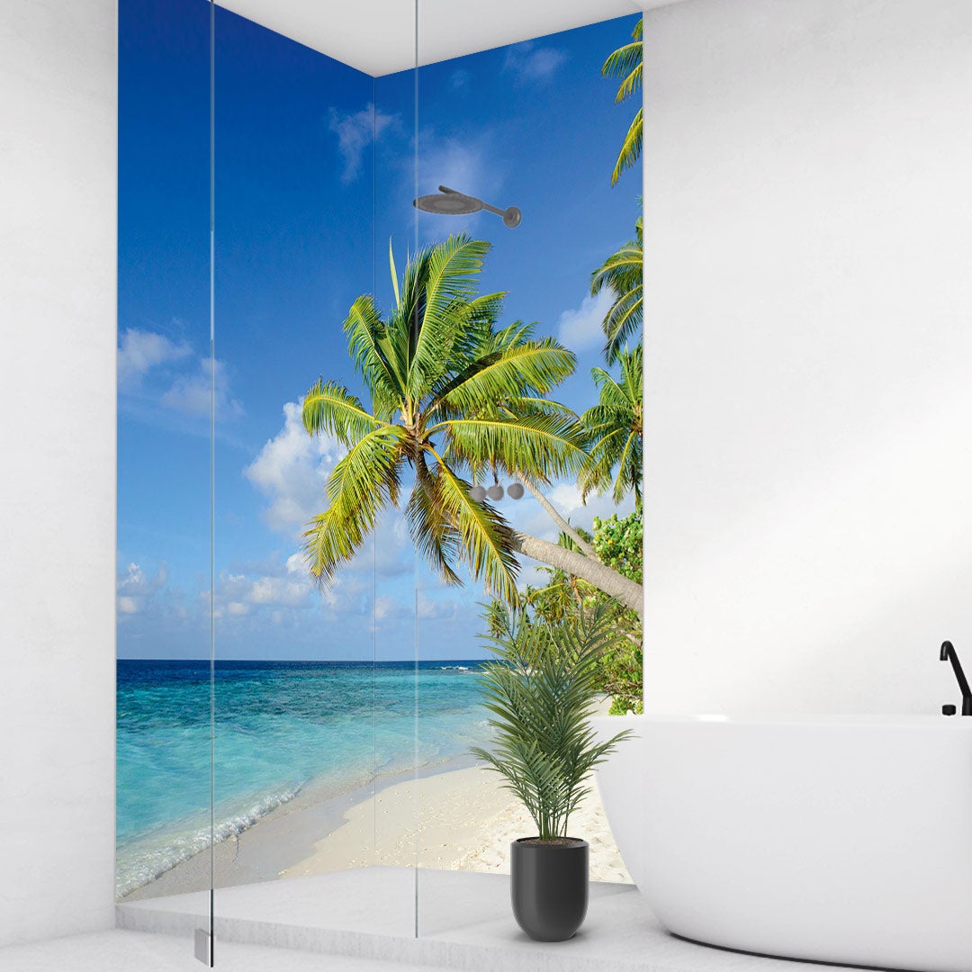 Bahamas über Eck Set , fugenlose Wandpaneele aus Alu-Verbund 3mm, Duschrückwand Bahamas über Eck Set , fugenlose Wandpaneele aus Alu-Verbund 3mm, Duschrückwand