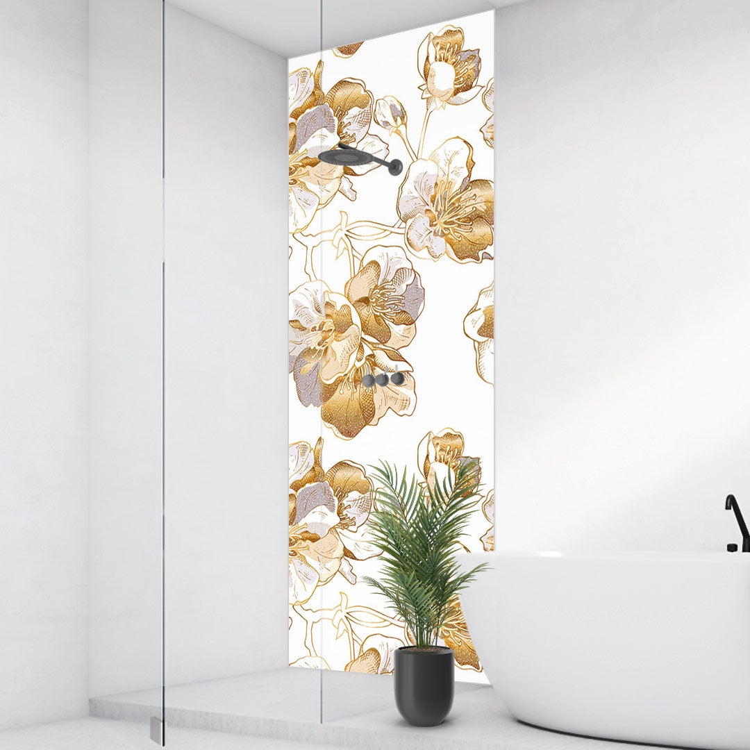 Kirschblüte Gold, fugenlose Wandpaneele aus Alu-Verbund 3mm, Duschrückwand Kirschblüte Gold, fugenlose Wandpaneele aus Alu-Verbund 3mm, Duschrückwand