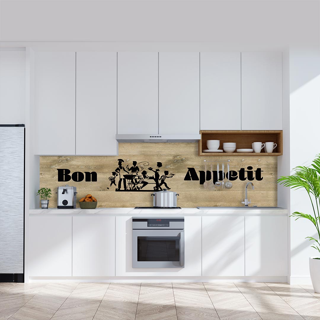 Bon Appetit auf Eiche Gekalkt, fugenlose Wandpaneele aus Alu-Verbund 3mm, Küchenrückwand Bon Appetit auf Eiche Gekalkt, fugenlose Wandpaneele aus Alu-Verbund 3mm, Küchenrückwand