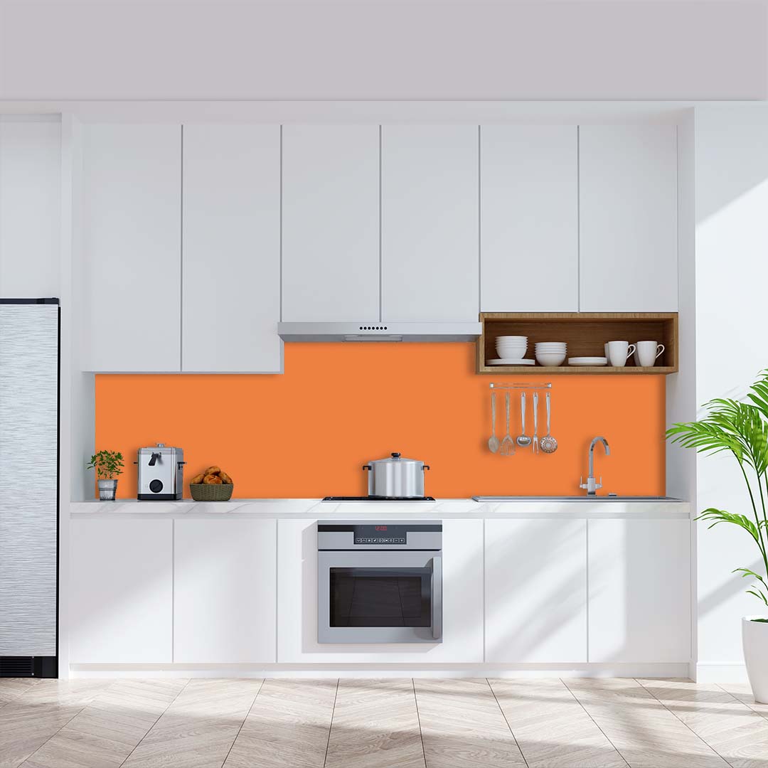 Pastellorange, fugenlose Wandpaneele aus Alu-Verbund 3mm, Küchenrückwand Pastellorange, fugenlose Wandpaneele aus Alu-Verbund 3mm, Küchenrückwand
