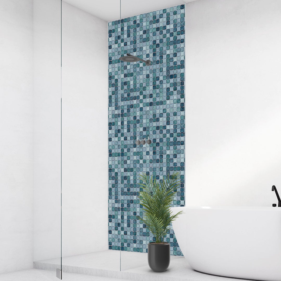 Mosaik Aqua, fugenlose Wandpaneele aus Alu-Verbund 3mm, Duschrückwand Mosaik Aqua, fugenlose Wandpaneele aus Alu-Verbund 3mm, Duschrückwand
