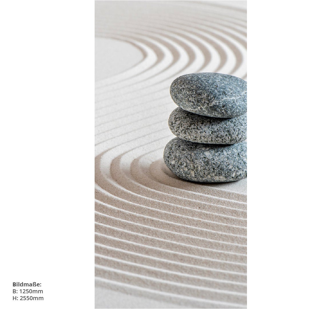 Zensteine im Sand, fugenlose Wandpaneele aus Alu-Verbund 3mm, Duschrückwand 