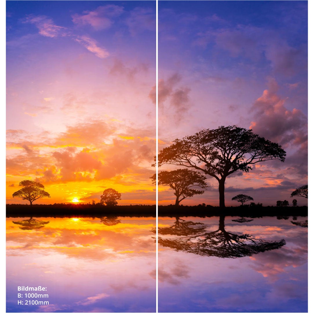 Sonnenuntergang Kenia über Eck Set, fugenlose Wandpaneele aus Alu-Verbund 3mm, Duschrückwand     