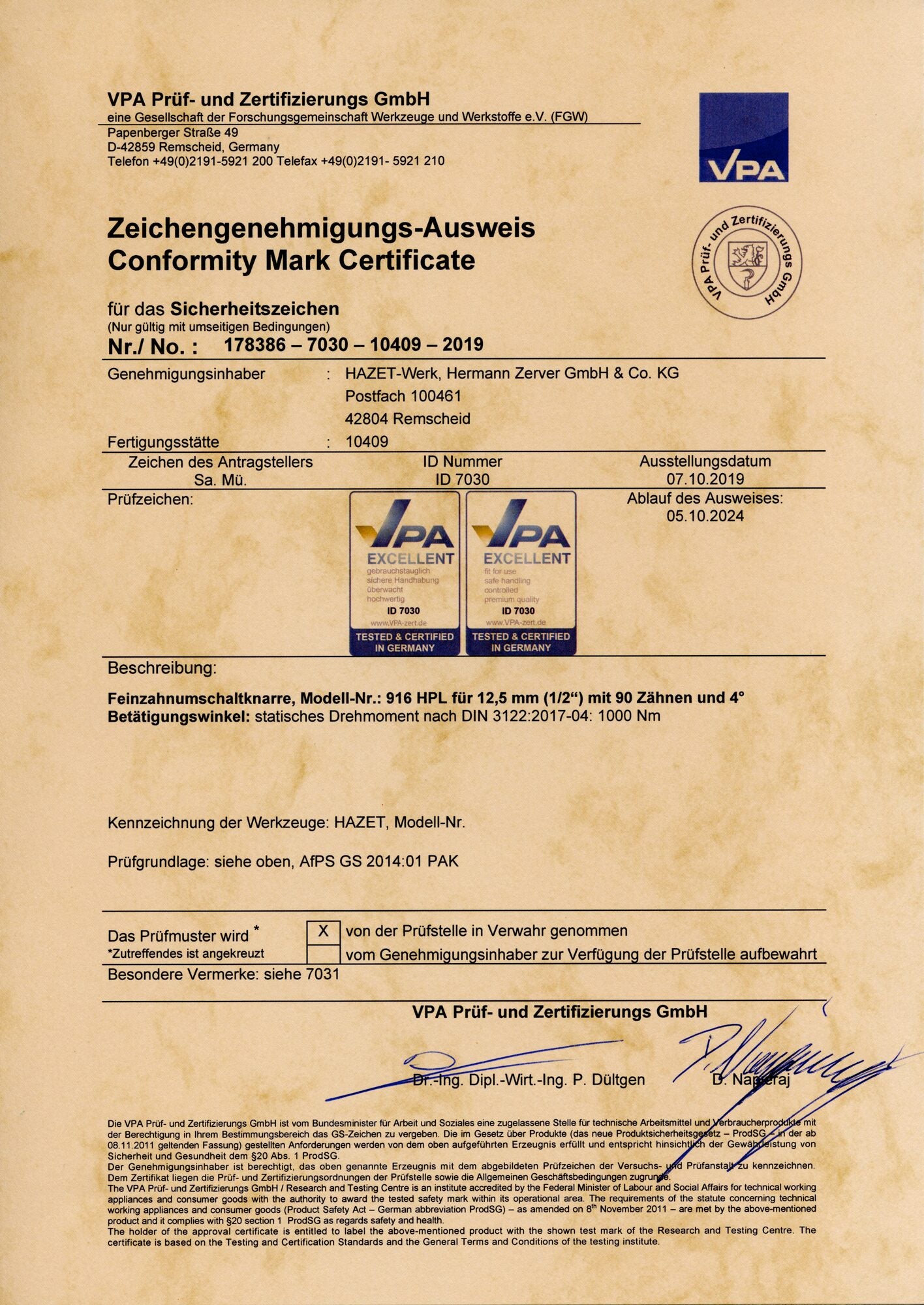 916hpl_detail_zertifikat_zeichengenehmigung_vpa_statisches_drehmoment
