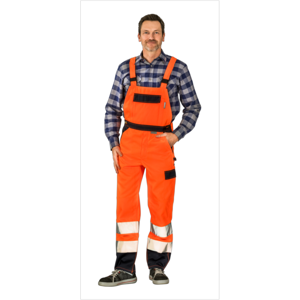 Planam Warnschutz Latzhose orange/marine Gr. 58, 2026058 – Bild 2