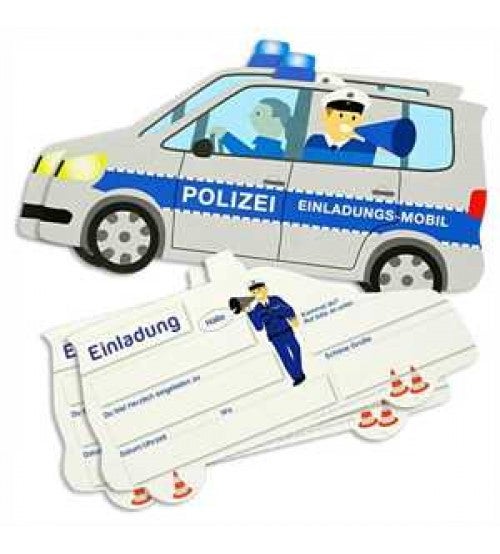 Polizei Einladungskarten Auto 6 Stück