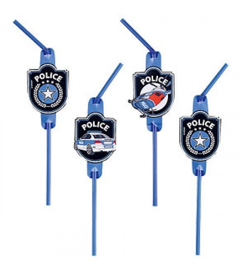 Polizei Party Trinkhalm 8 Stück