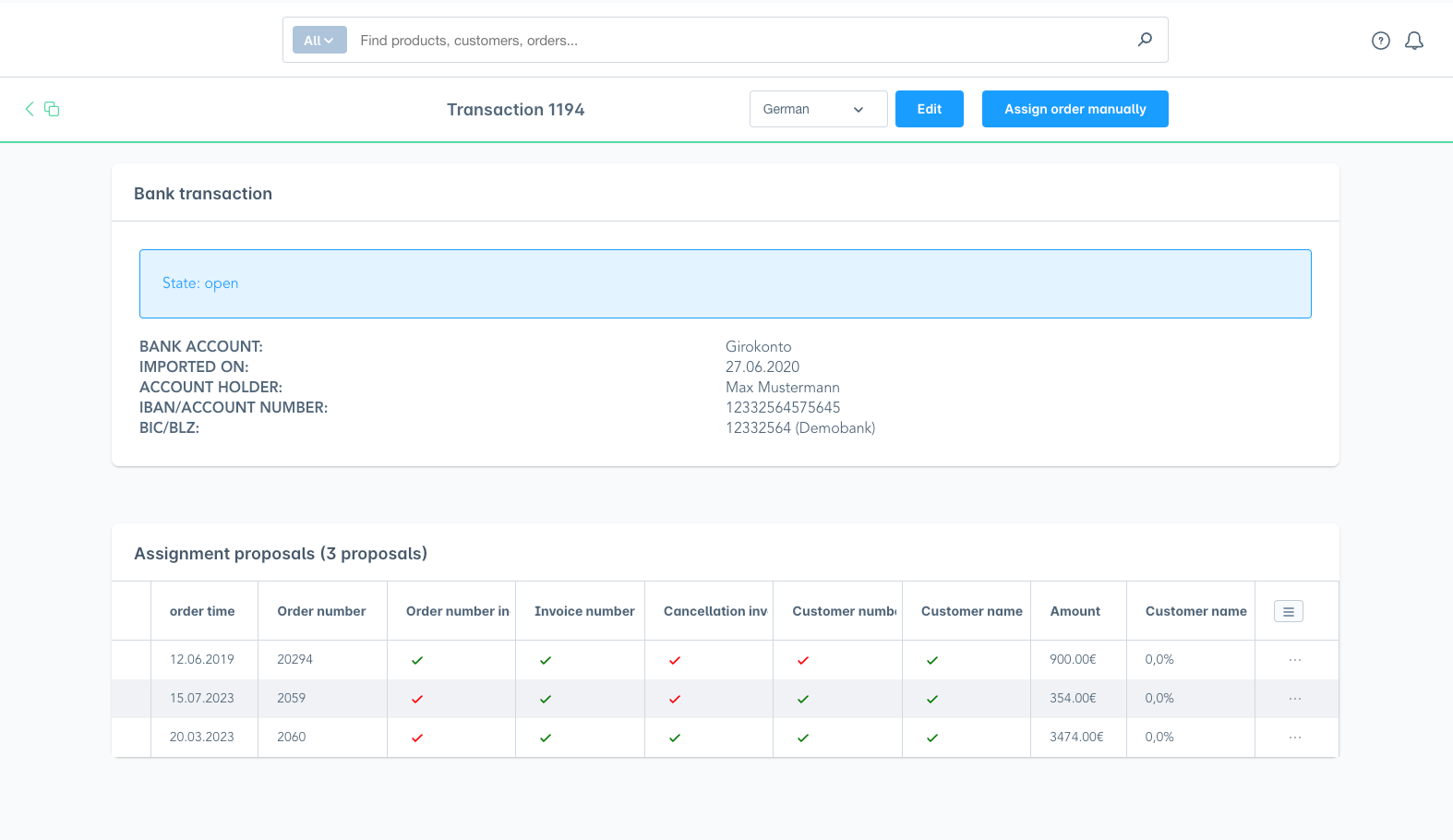 SensusBankMatching