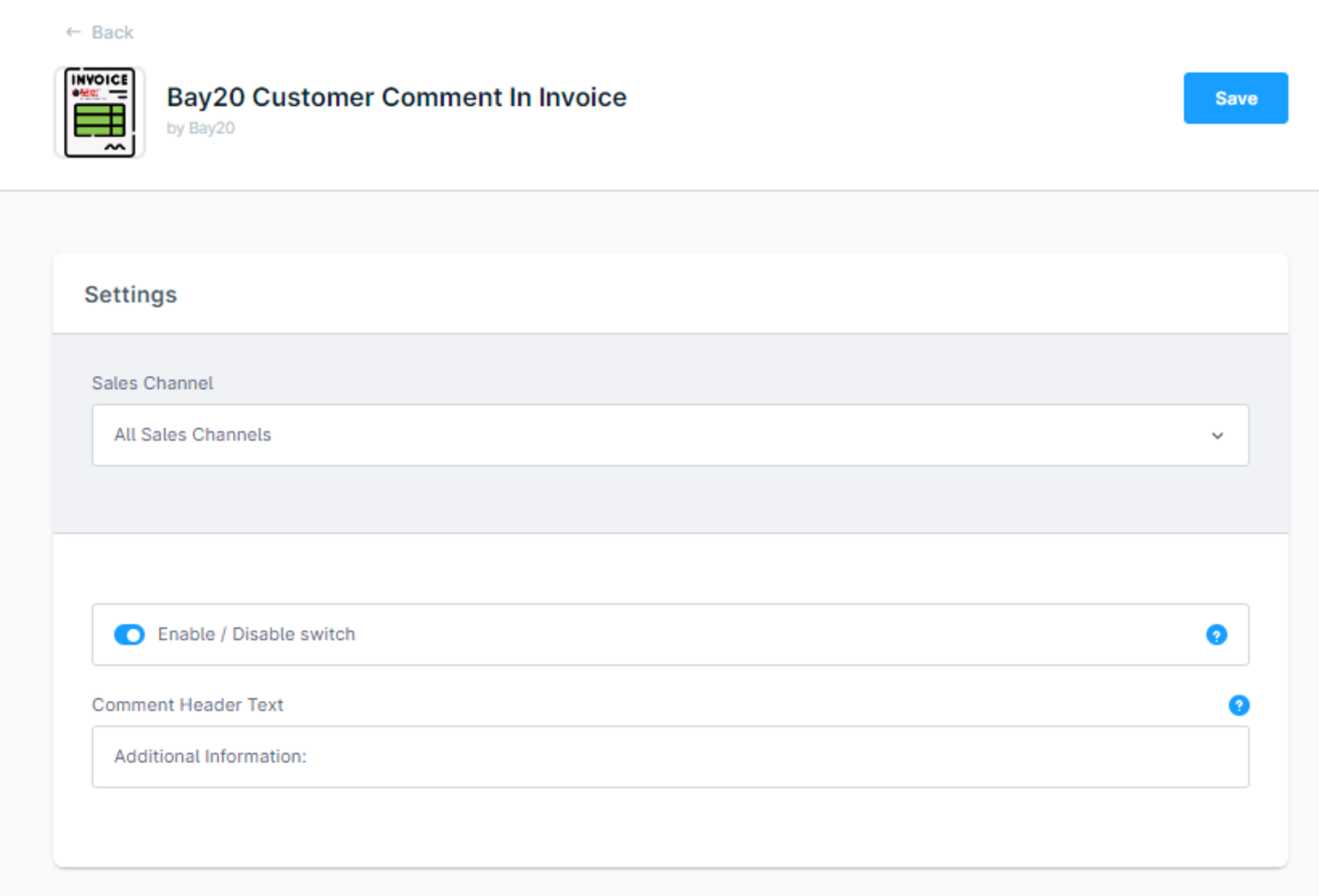 Bay20CustomerCommentInvoice