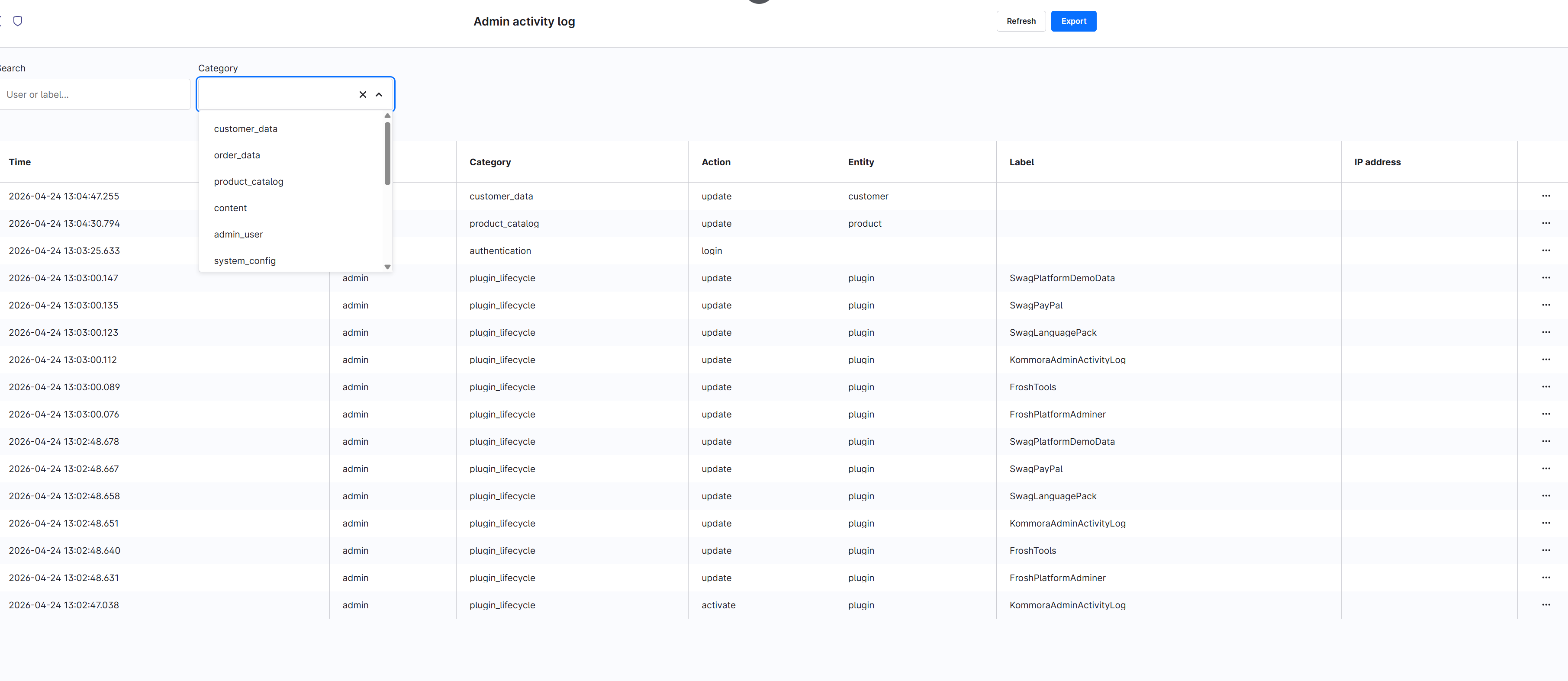 KommoraAdminActivityLog