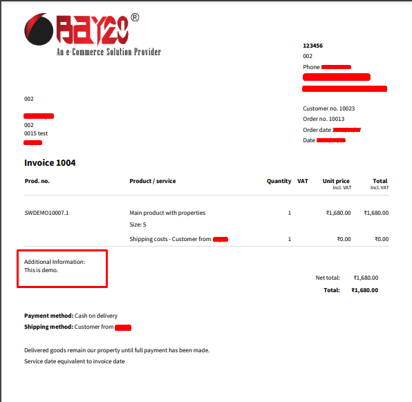 Bay20CustomerCommentInvoice