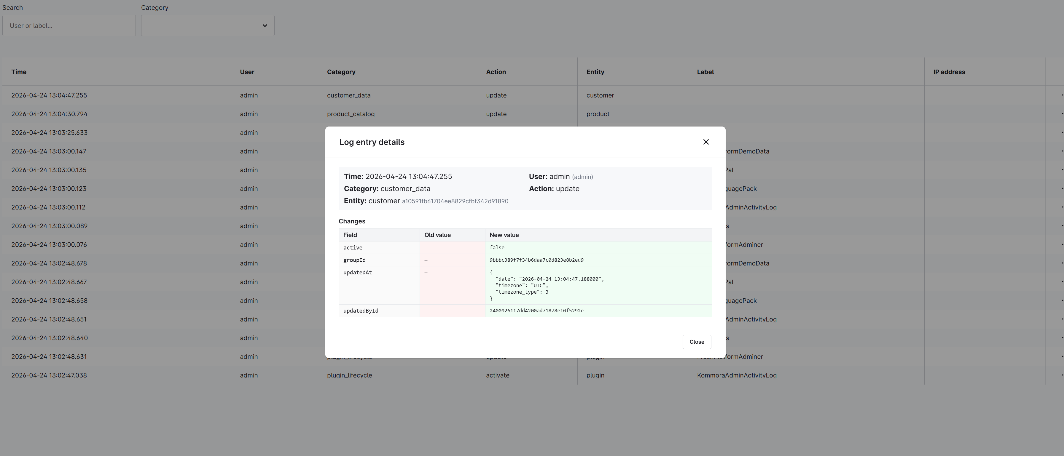 KommoraAdminActivityLog