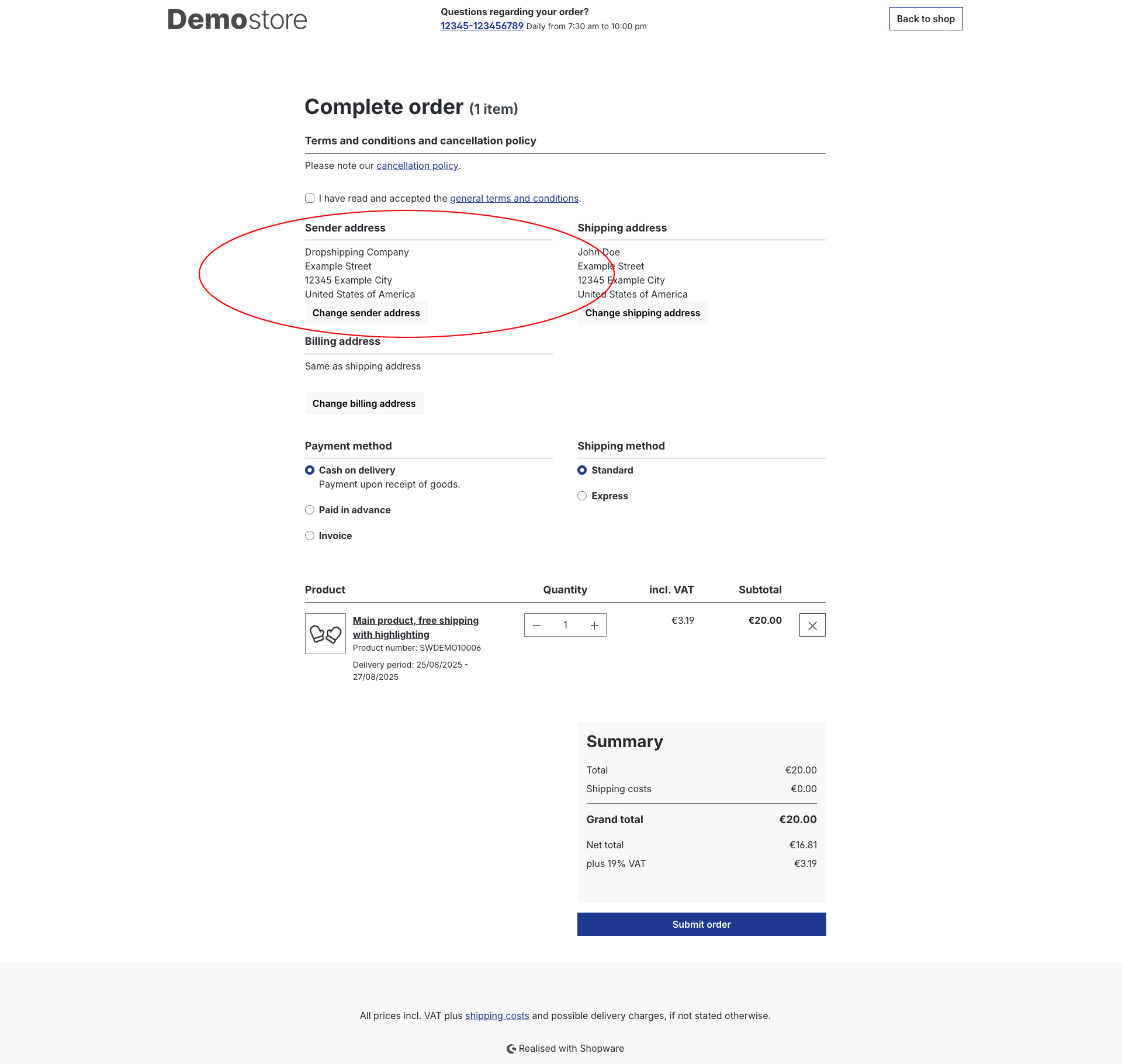 MelomCustomerSenderAddress