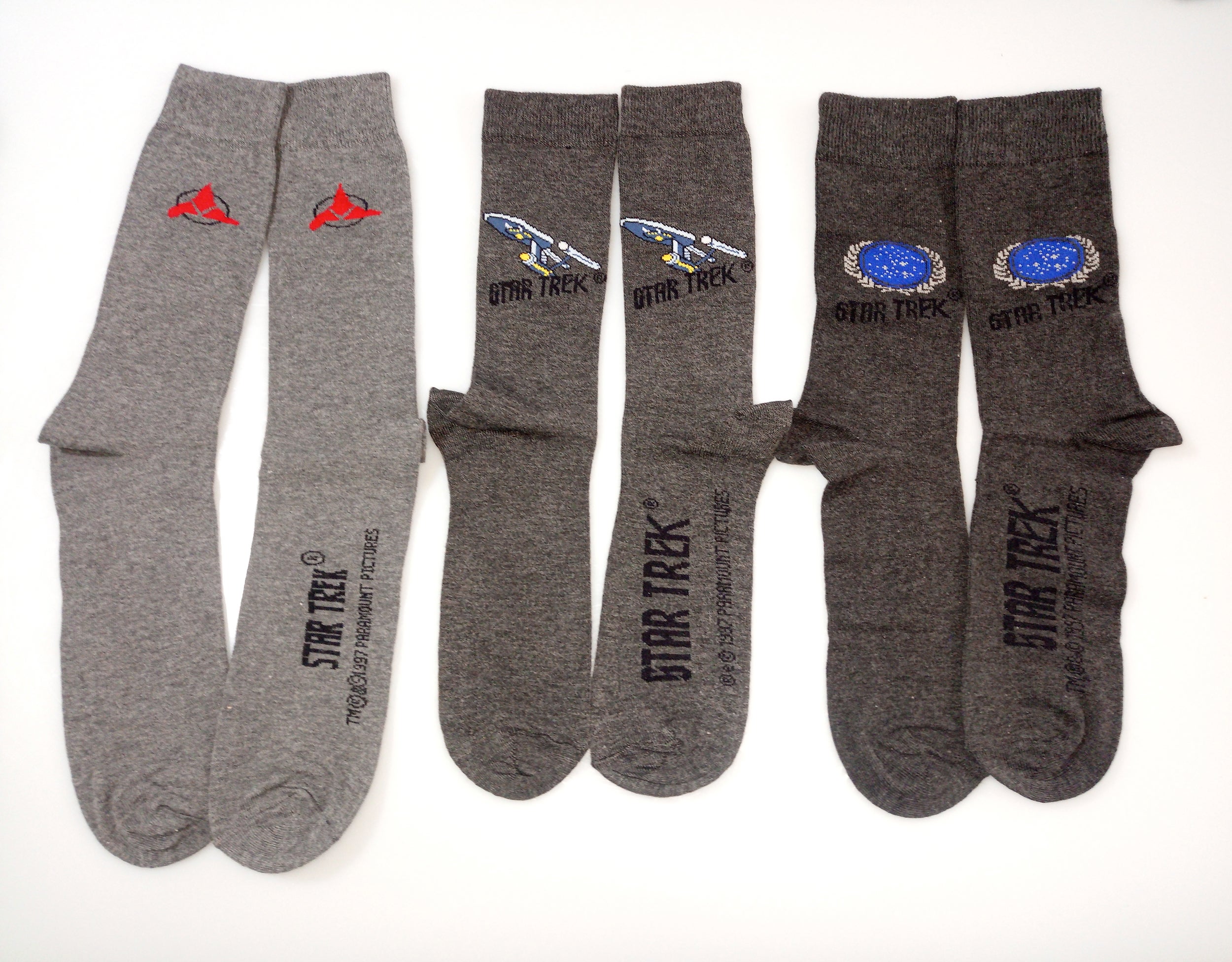 Star Trek Socken Set 3Paar, UFP, Klingon, Enterprise 1701 Logo - one size