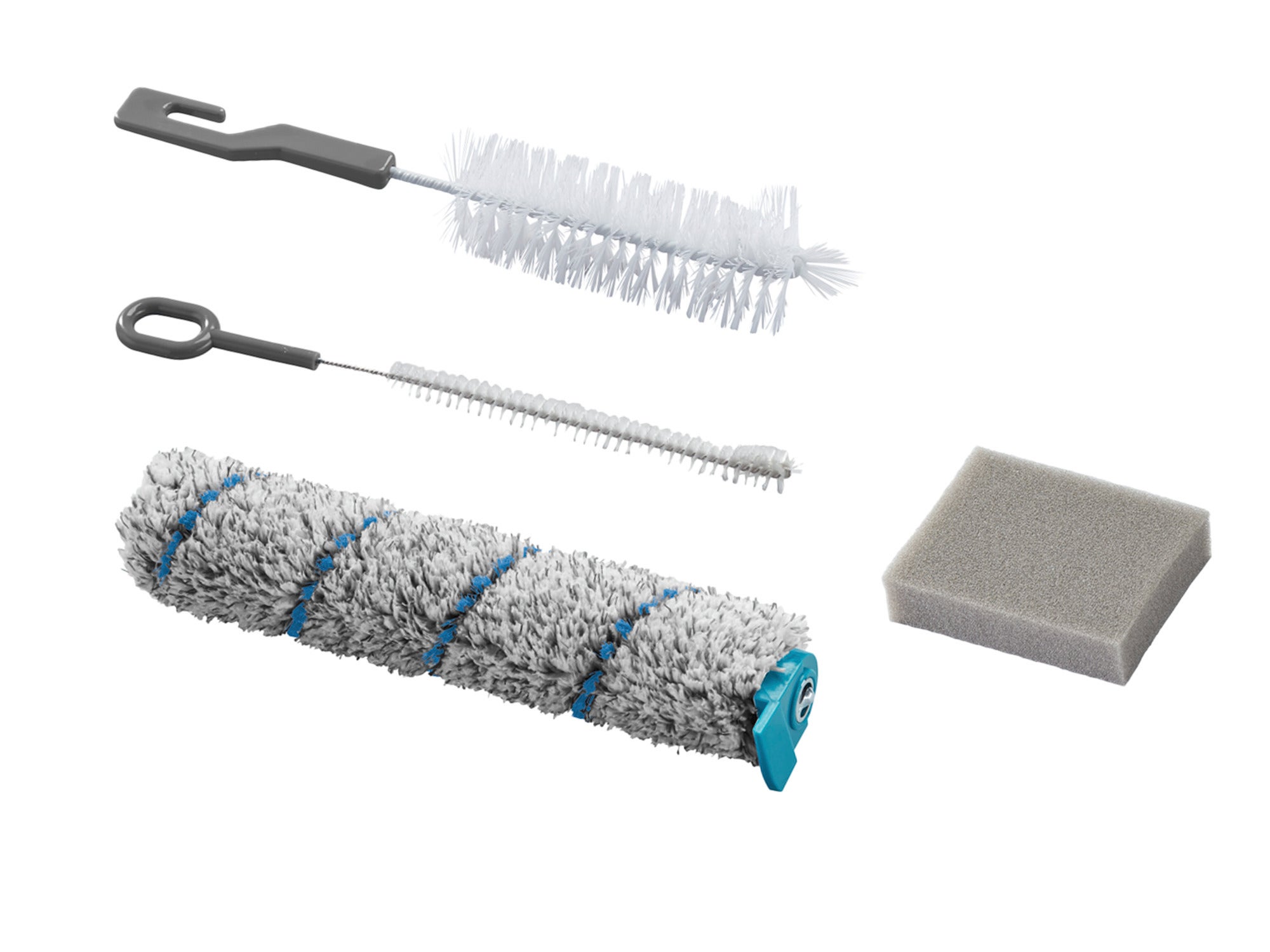 Zubehör-Set für den Saugwischer Regulus Aqua PowerVac. Enthält eine Walzenbürste, zwei Reinigungsbürsten und einen Schwamm. Ideal zur gründlichen Reinigung und Pflege des Geräts.