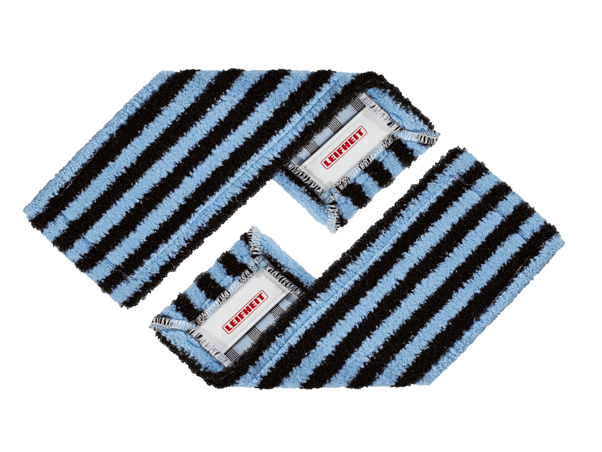 Zwei blaue und schwarze gestreifte Wischbezüge aus dem 2er-Set Profi XL Outdoor Active. Ideal für die gründliche Reinigung von Außenbereichen. Hochwertige Materialien für effektive Schmutzentfernung.