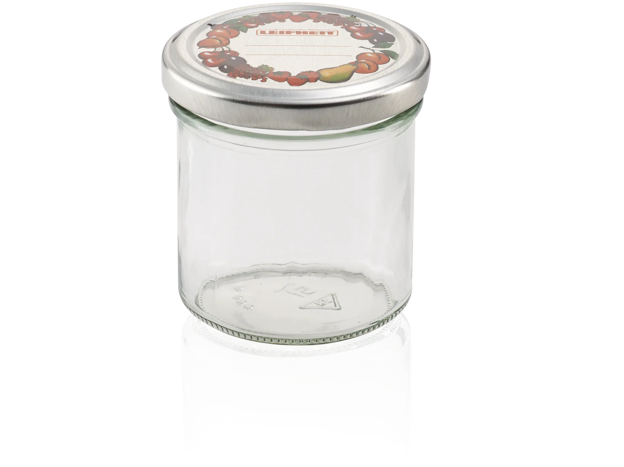 Un bocal transparent d'une contenance de 167 ml. Le couvercle est décoré d'un motif coloré représentant des fruits. Idéal pour conserver des confitures ou des conserves.