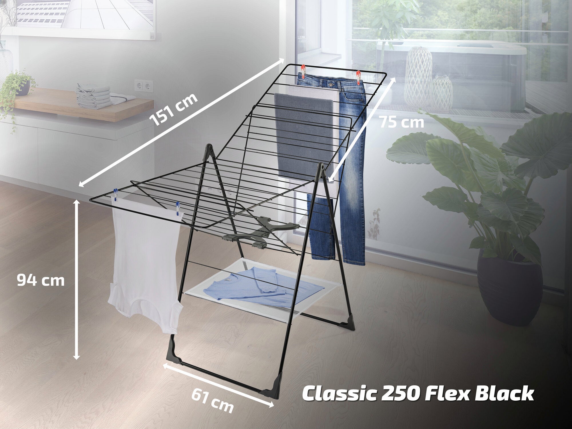 Classic 250 Flex Black clothes drying rack clever & robust | Leifheit Classic 250 Flex Black clothes drying rack clever & robust | Leifheit