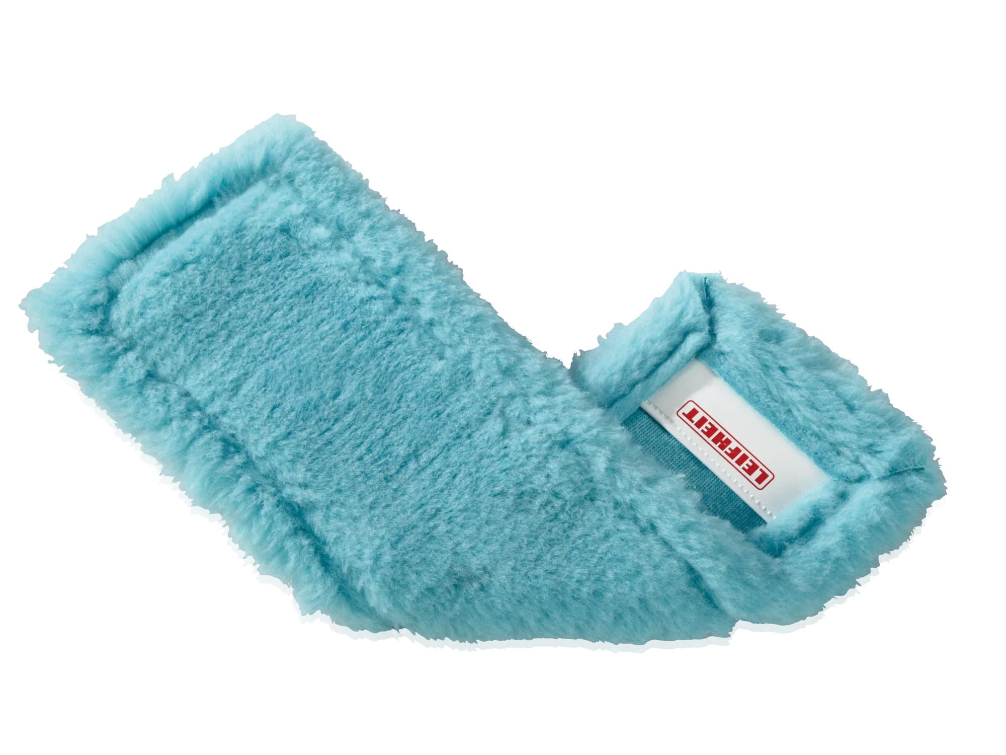 A turquoise mop cover from the "Profi static plus" range, shown folded. The cover is fluffy and ideal for thorough cleaning of floors.